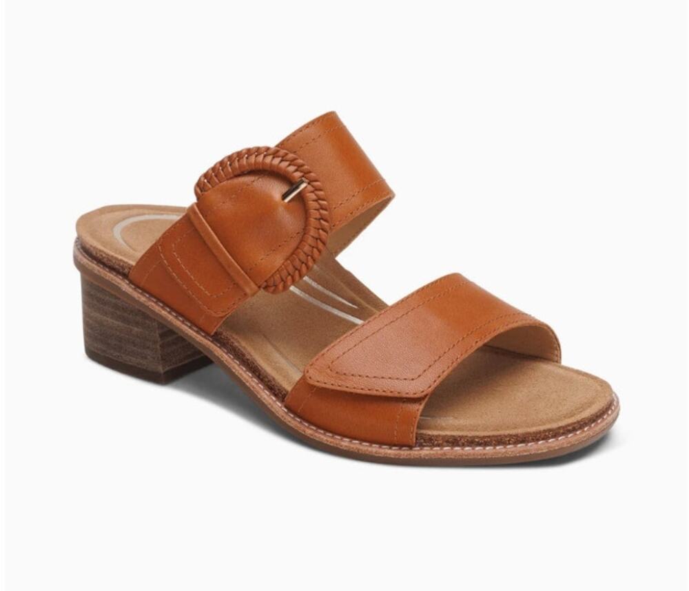 Aetrex Tatiana Arch Support Heel Sandal Cognac Leather Size 10.5/11 NWT Timeless